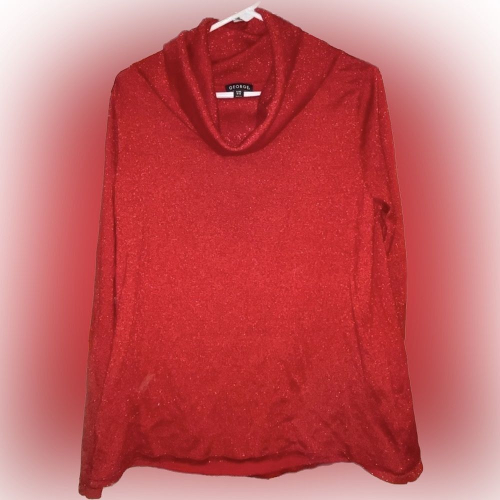 Vintage George Red Sparkle Cowl Neck Sweater size 16-18 (SW-23)